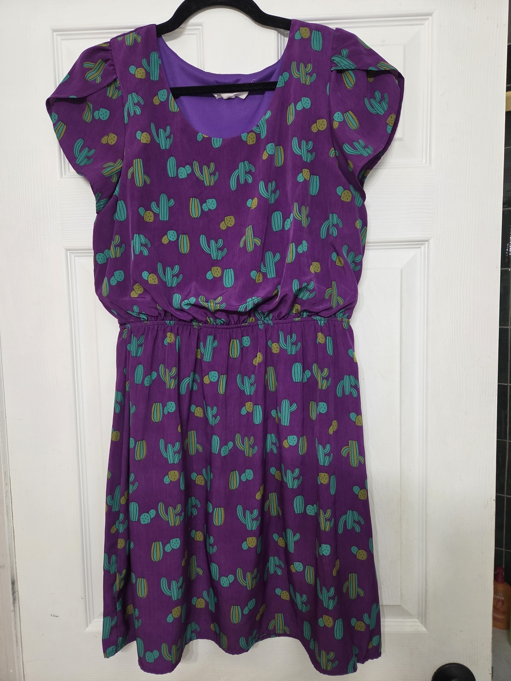Peach Love California Purple Dress with Green Cactus Print